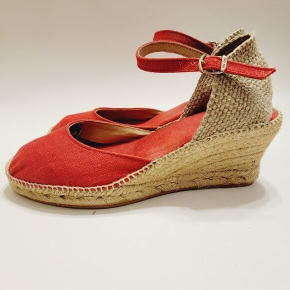 Toni Pons Caldes Red Linen Wedge Sandal Size 8 - Picture 1 of 11